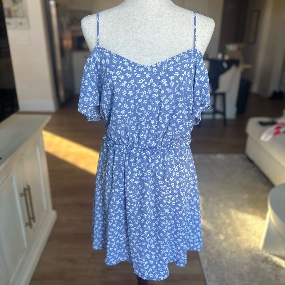 Blue Floral Off-Shoulder Dress